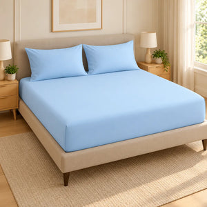 Sky Luxury Plain Fitted Bedsheet Set – T-200