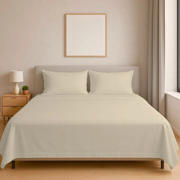 Solid Dyed T-200 Crema Bedsheet Set
