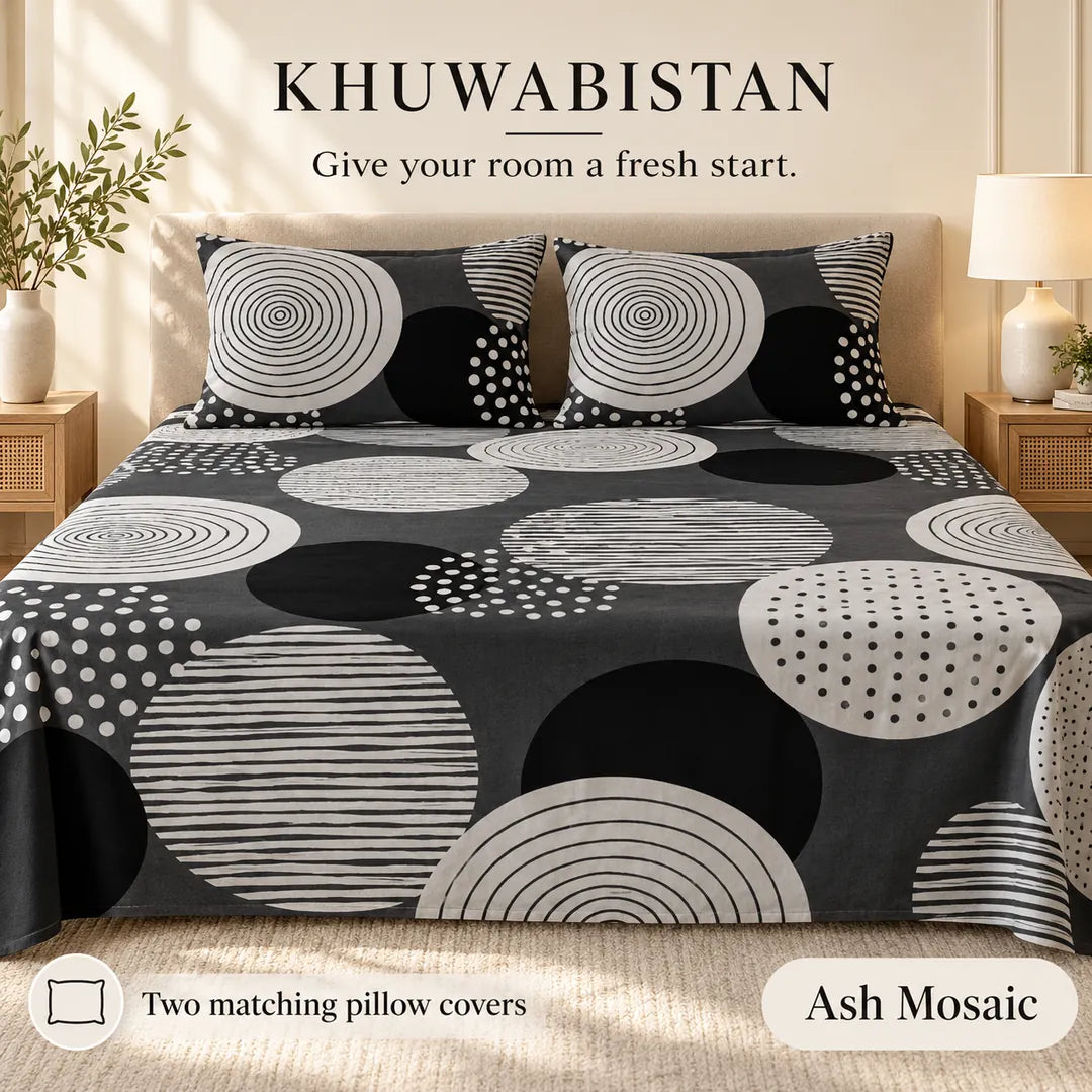 Ash Mosaic Bedsheet Set — matching covers