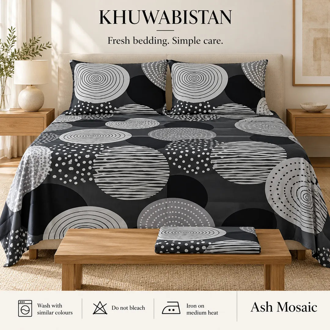 Ash Mosaic Bedsheet Set — care