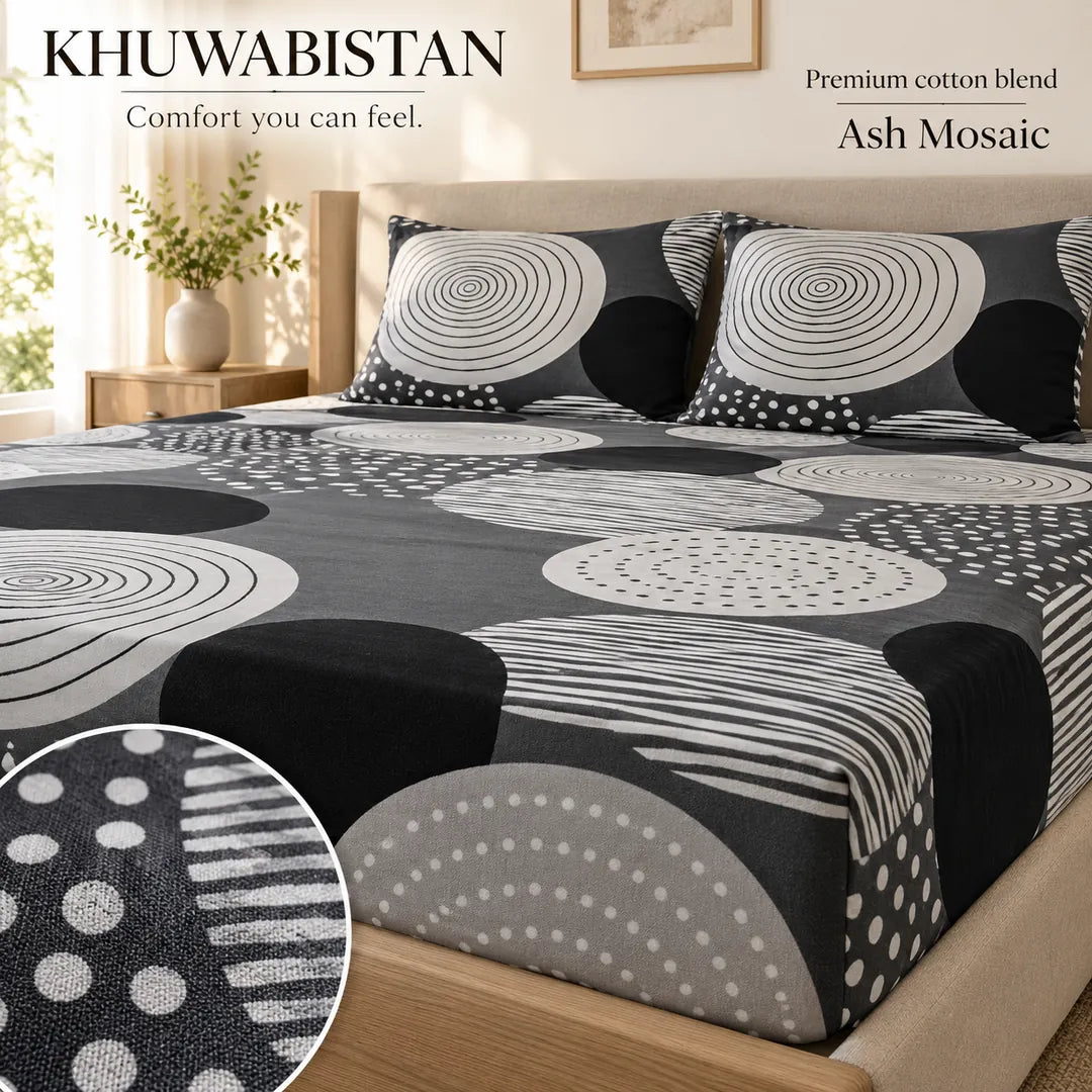 Ash Mosaic Fitted Bedsheet Set – King — matching covers