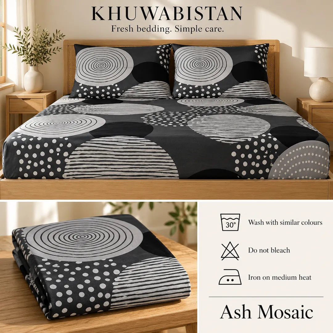 Ash Mosaic Fitted Bedsheet Set – King — care