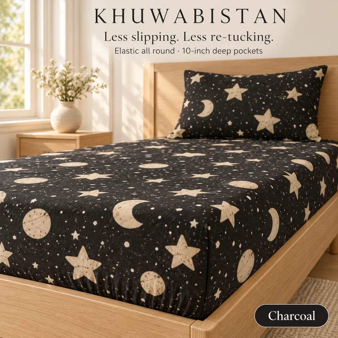 Charcoal Fitted Bedsheet Set – Single — fabric