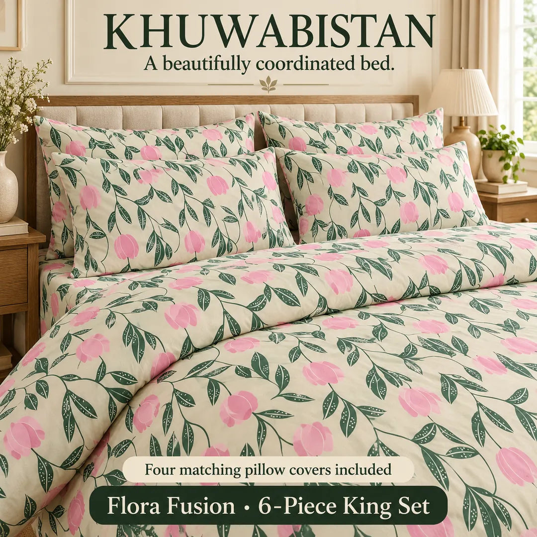 Flora Fusion 6-Piece Quilt Cover Set – King — matching covers