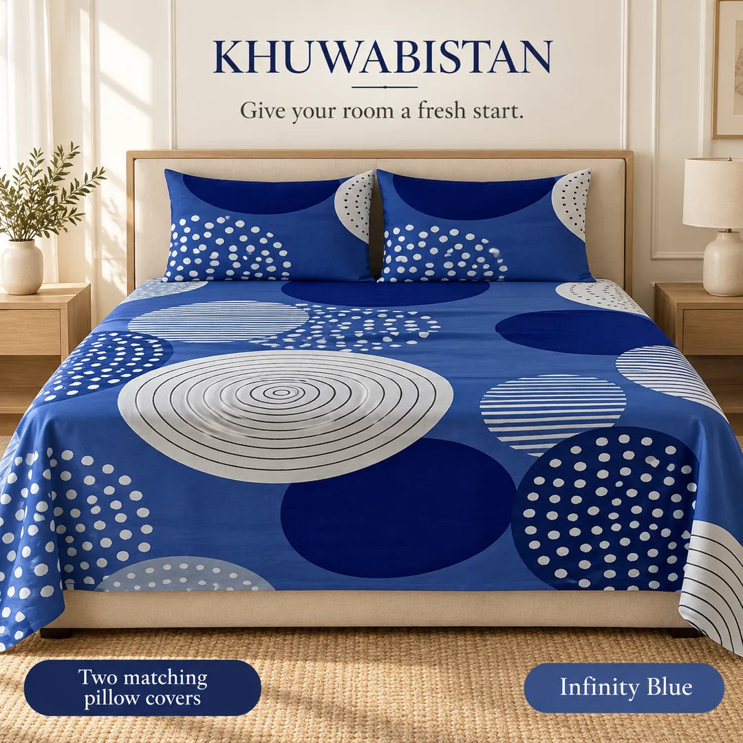 Infinity Blue Bedsheet Set — matching covers