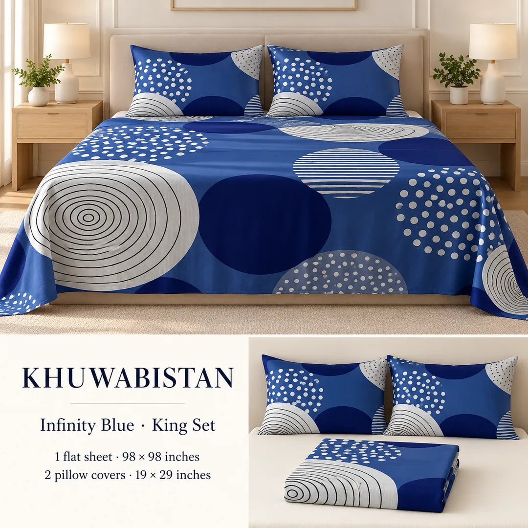 Infinity Blue Bedsheet Set — king contents