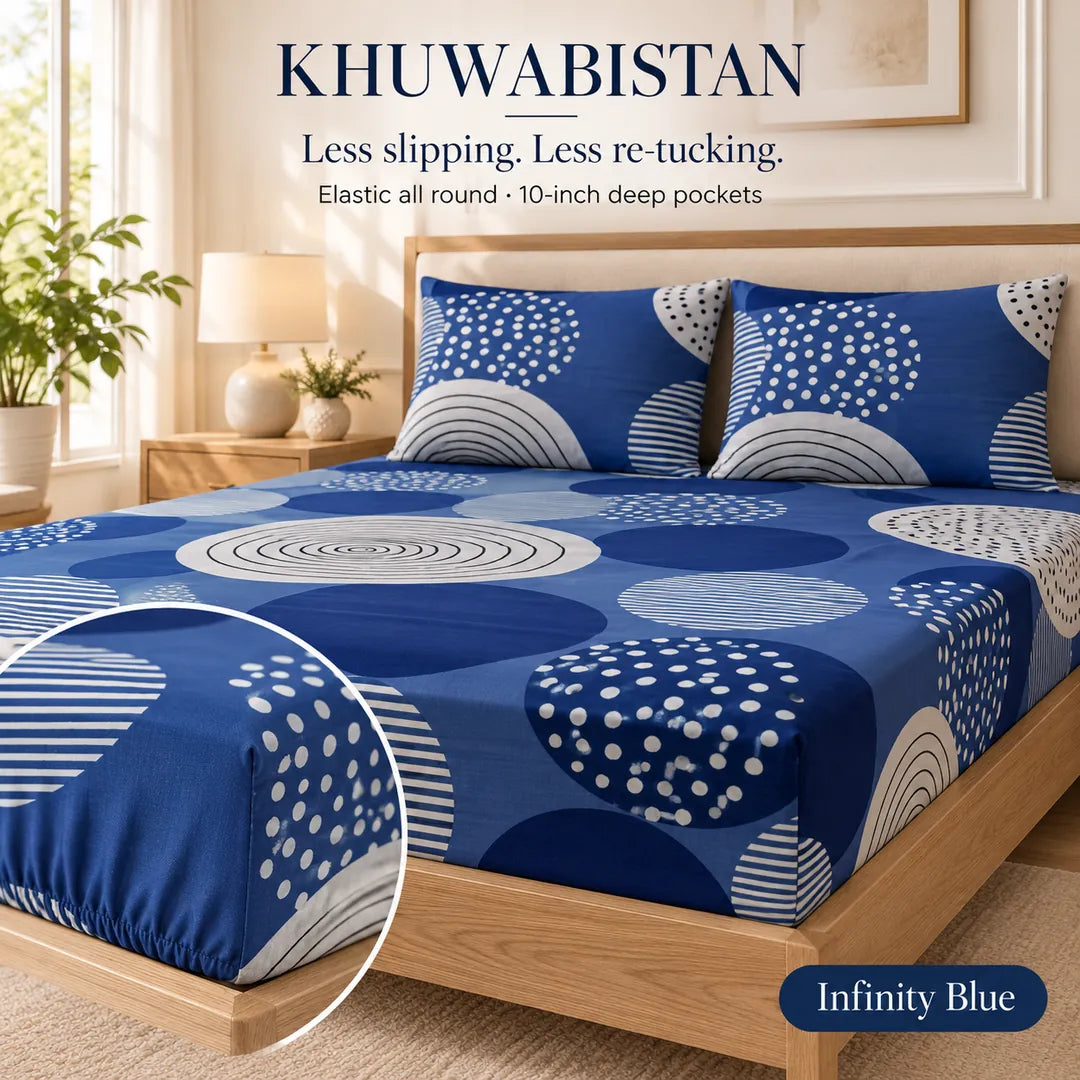 Infinity Blue Fitted Bedsheet Set – King — fabric