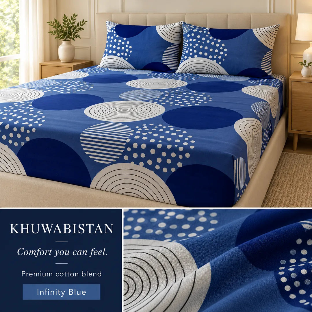 Infinity Blue Fitted Bedsheet Set – King — matching covers
