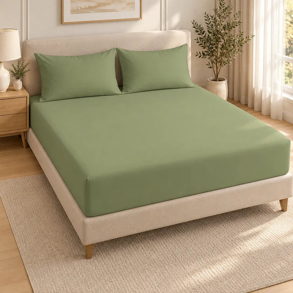 Frozen Dew Luxury Plain Fitted Bedsheet Set – T-200