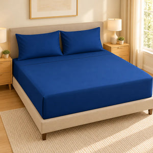 Royal Blue Luxury Plain Fitted Bedsheet Set – T-200
