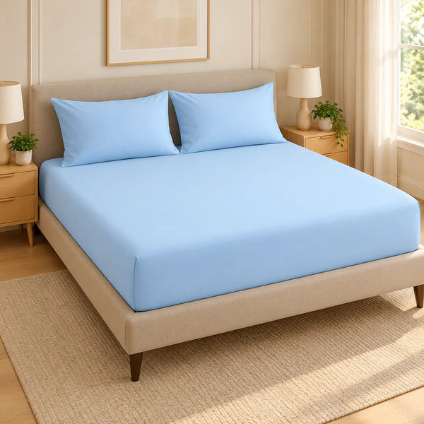 Sky Luxury Plain Fitted Bedsheet Set – T-200