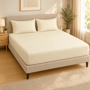Crema Luxury Plain Fitted Bedsheet Set – T-200