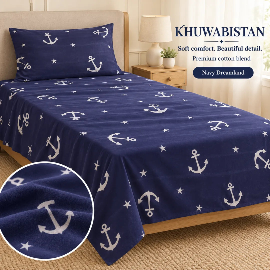 Navy Dreamland Bedsheet Set — fabric