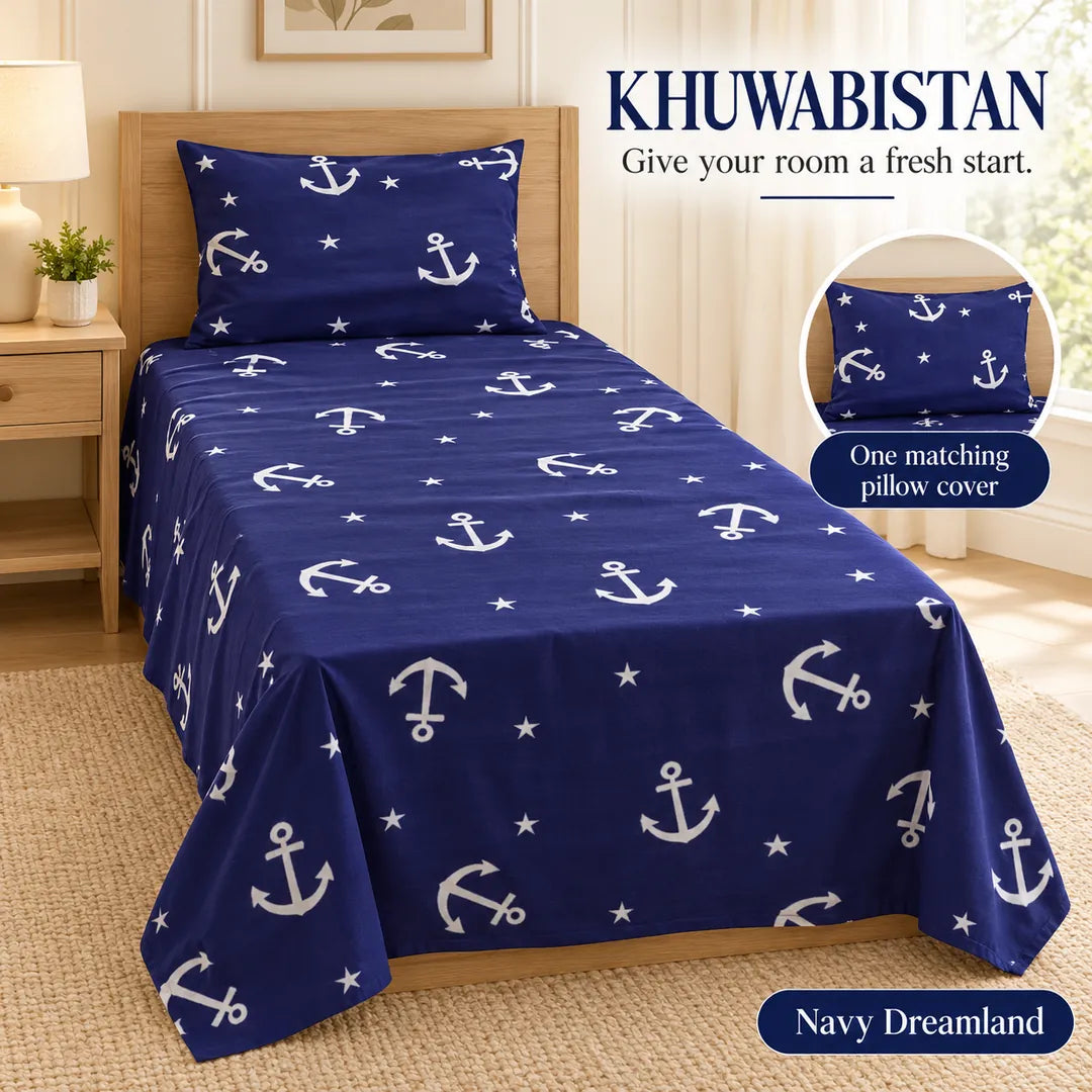 Navy Dreamland Bedsheet Set — matching covers