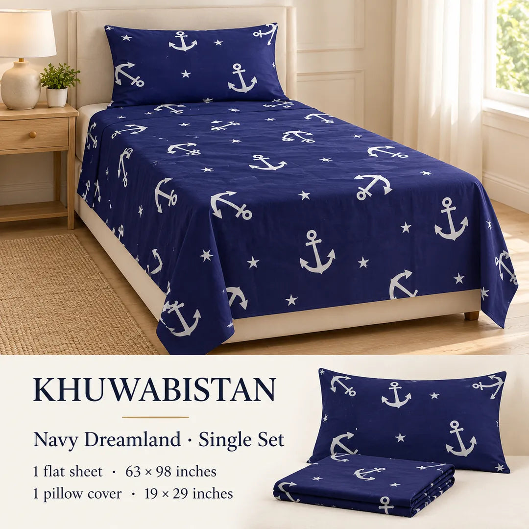 Navy Dreamland Bedsheet Set — king contents