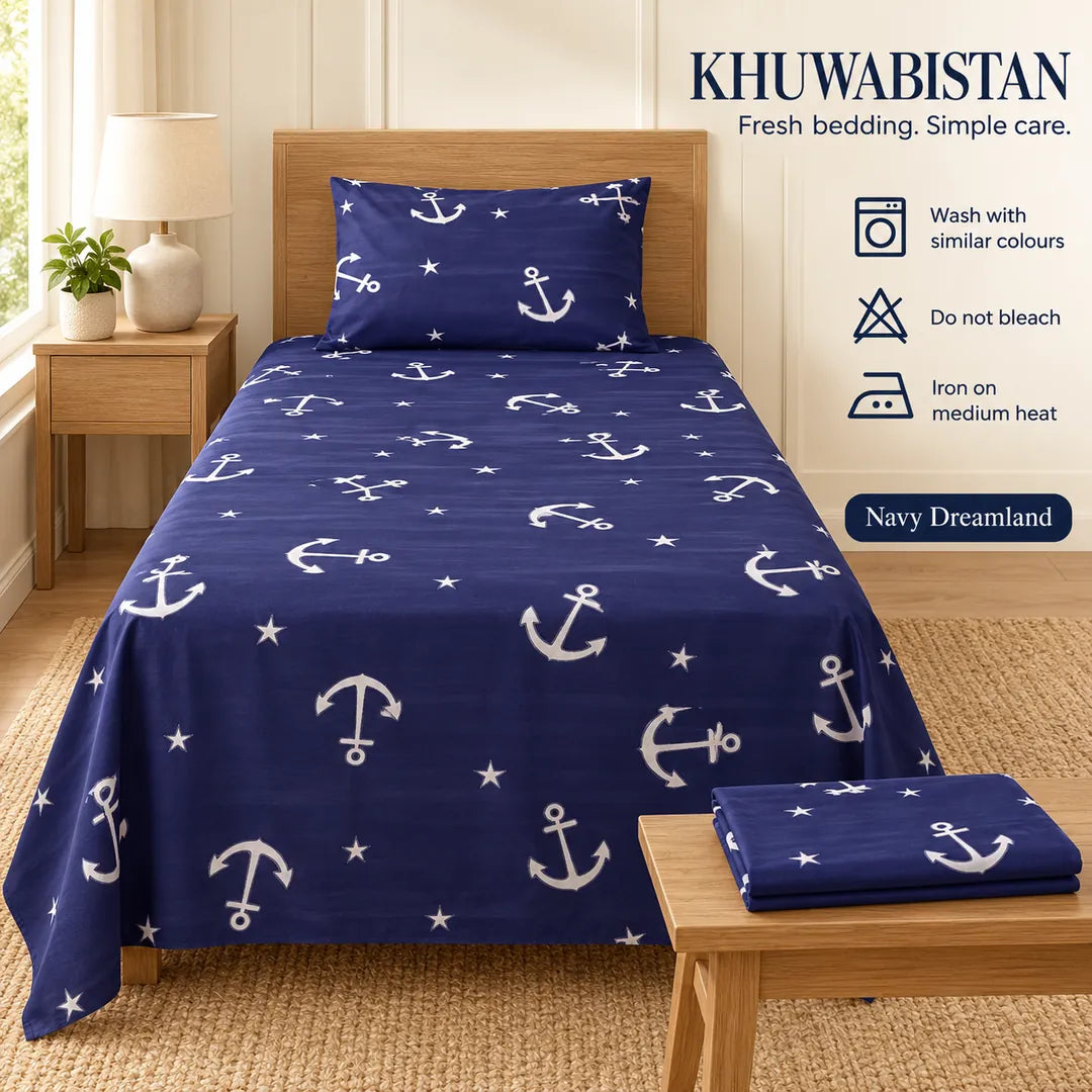 Navy Dreamland Bedsheet Set — care